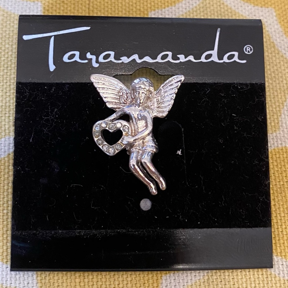 Silver Angel with Heart & Rhinestones Pin NWT